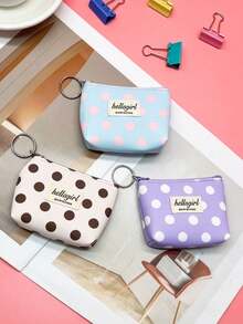 XD 12pcs/6pcs/3pcs/1pc Fashion Mini Polka Dot Print Kids Coin Purse With Portable Hanging Keychain, Compact Size For Storing Coins, Keys, Charging Cables, Earrings, Rings, Menstrual Products, Mini Makeup, Student Back To School Essentials - Black and White Polka Dots - View 7