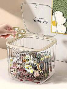 Transparent Hair Accessory Storage Box, Pressure-Sensitive Desktop Organizer Box - Flip-Top Design, Fully Transparent, Large Capacity, Ideal For Storing Hair Clips, Hair Ties, Hair Bands And Jewelry. A Perfect Gift For Friends - Multicolor - View 6