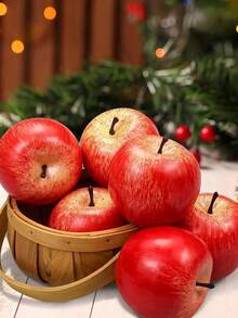 Realistic Artificial Red Apple With Stem, Faux Fruit Decor, Simulated Fruit Ornament For Christmas Home Tabletop Decoration, Fruit Basket Filler And Photography Prop - Red - View 5