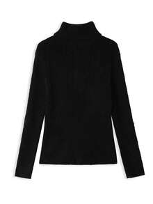 Solid Color Turtleneck Top, Elastic Slim Fit Basic Long Sleeve Inner Layer Base Sweater - Black - View 6