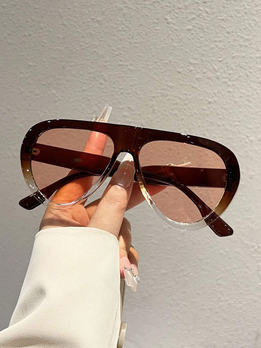 1 pieza Gafas de moda estilo piloto oversized para mujer 2026 nuevas, montura completa, gafas decorativas casuales para exteriores, accesorios de moda elegantes para viajar para damas