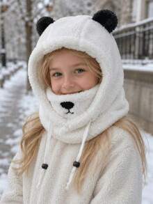Boys' And Girls' Bear Ear Winter Hat, Fuzzy Plush Animal Style For Outdoor Walks, Holiday Trips And Daily Wear - Multicolor - View 9