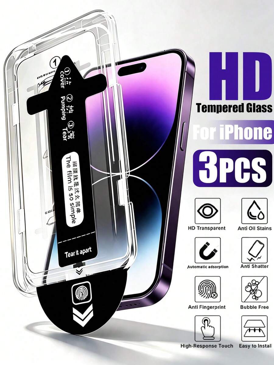 3 Packs-High Hardness Transparent Screen Protector, Tempered Glass Hard Film, With Dust-Free Installation Box, Quick Application, Easy Installation. Tempered Glass Material Easily Handles Daily Bumps And Scratches, Always Protecting Your Phone Screen. Compatible With IPhone17e/17 Pro Max/17 Pro/17/16 Pro Max/16 Pro/16 Plus/16/15 Pro Max/15//14/13 And Other Models. - Clear - View 1