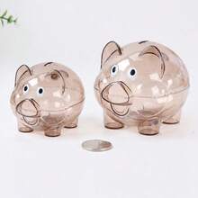 1pc S/M Size Cute Transparent Plastic Piggy Bank, Clear Coin Savings Jar, Unbreakable Pig-Shaped Desktop Ornament, Counting Money Box, Aesthetic Room Decor, Gift For Kids And Adults - Transparent Piggy Bank - View 5