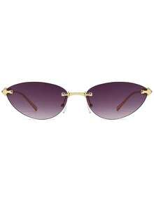 1pc Women's Rimless Edged Triangular Retro Cat Eye Small Frame Oceanic Lens, Rivet Metal Temples Hip-Hop Street Fashion Elegant Unisex Stylish Fashion Glasses, Suitable For Beach, Seaside, Vacation, Travel, Driving, Camping, Outdoor Activities - Multicolor - View 10