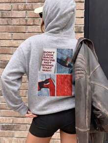 Women's Autumn/Winter New Minimalist Letter Print Casual Fashion Versatile Thermal Lined Sweatshirt Sweatshirt - Grey - View 1