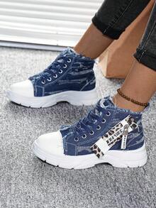 Flipark 1 Pair Versatile High-Top Casual Sneakers, Fashionable And Comfortable Athletic Shoes For Outdoor Sports - Blue - View 3
