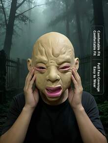 1pc Halloween Smiling Crying Face Mask, Full Face Head Cover, Halloween Party Haunted House Celebrity - Multicolor - View 6