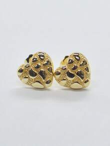 1 Pair Fashion Asymmetrical Texture Heart Gold Block Stud Earrings, Women's Fashion Daily Hip-Hop Versatile Party, Gathering Wear Earrings, Christmas, Halloween, Valentine's Day Gift - Gold - View 3
