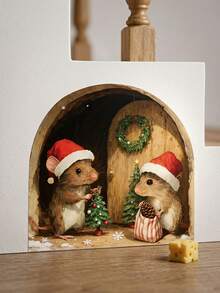 1pc Christmas Mouse Hole Decorative Sticker, Christmas Staircase Sticker, Cute Mouse House Sticker With Wavy Edge And Mouse/Santa Design, Suitable For Christmas Decoration, Holiday Decoration, Wooden Floor, Bedside Corner - Multicolor - View 3