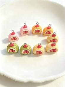 4/8pcs Realistic Strawberry Cream Cake Puff Resin Pendants, Suitable For DIY Bracelets, Necklaces, Earrings, Keychain Accessories - Multicolor - View 2