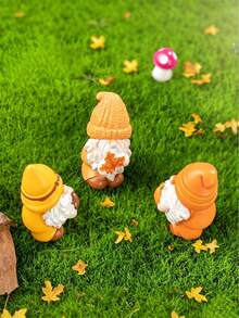 1pc Autumn Harvest Mini Gnome Resin Figurine, Cute Faceless Dwarf Statue, DIY Micro Landscape Accessory, Waterproof Miniature Decor, Suitable For Outdoor Garden, Patio, Balcony, Lawn And Fairy Garden Decoration - Multicolor - View 2