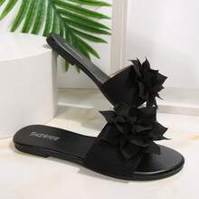 PWIIMG Women's Summer Flat Sandals, Exaggerated Flower Slides, Beach Vacation Slippers, Slouchy Outing Flat Beach Flower Holiday - Black - View 5