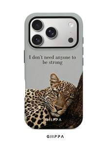 GIIPPA 1pc Grey Background With Leopard And English Slogan Design, Phone 17 Pro Max Phone Case, Compatible With Phone 16 Pro Max, 15 Pro Max, 14 Pro Max, Korean Style High-End Fashion Fun Phone Case, Compatible With 11/12/13/14/15/16 Pro Max Plus, Elegant Design Suitable For Men And Women, Perfect Gift For Girlfriend On Christmas, Valentine's Day, Easter, Wedding Season And Birthday! - Grey - View 1