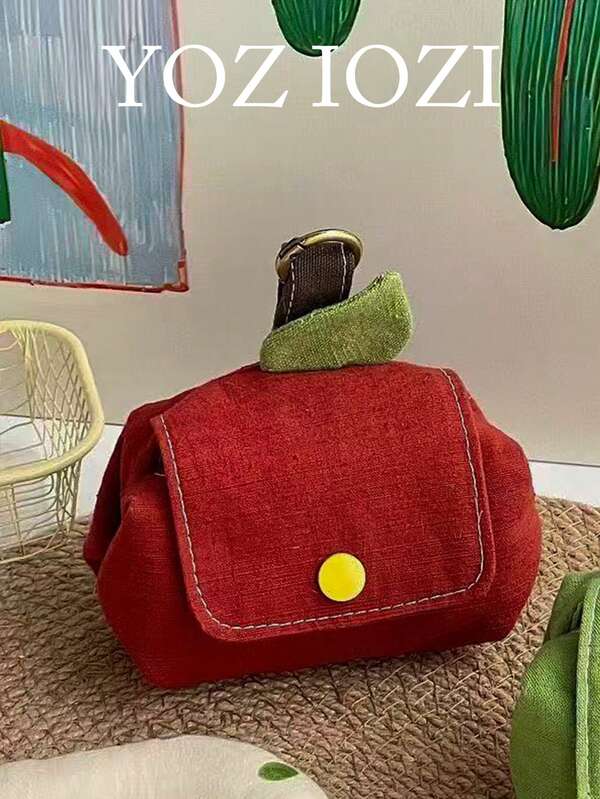 Vintage Red Apple Shaped Hanging Ornament Small Pouch Linen Texture Portable Coin Purse Cute Bag Charm