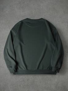 Men's Letter Print Round Neck Long Sleeve Loose Casual Sweatshirt, Spring/Autumn - Dark Grey - View 2