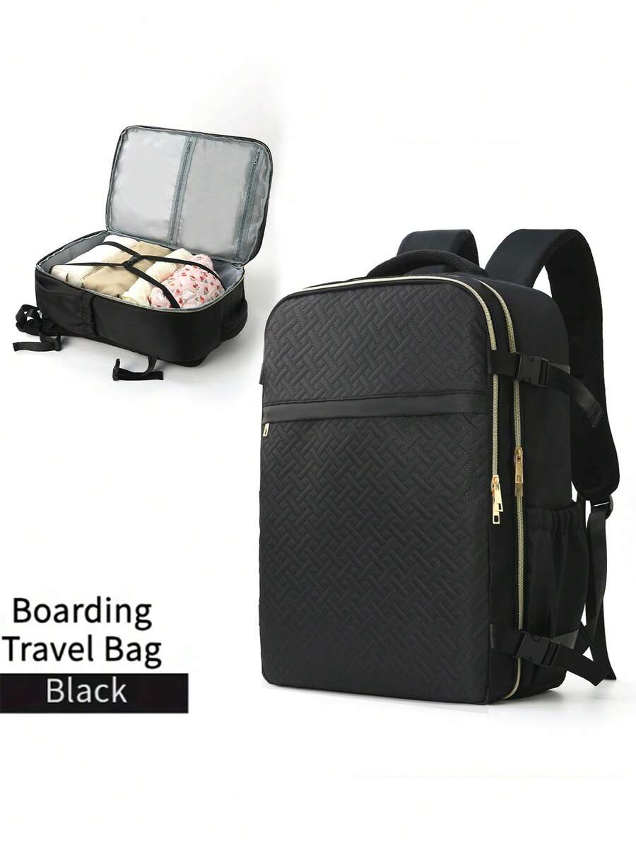 男女通用旅行後背包 商務/通勤/度假/旅行/大學使用 多層筆電筆記本雙肩多功能背包 - 黑色 - 查看 1