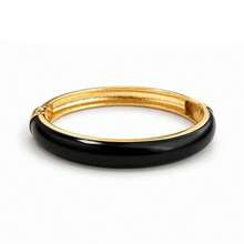 ORNAPEADIA 1pc Women's Gold-Plated Black Enamel Open Bangle Bracelet, Summer Beach Versatile Accessory, Suitable For Daily Wear/Gift - SZ60895-4 - View 8