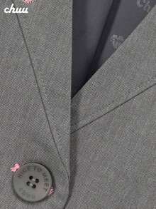 Chuu 1 pieza Chaqueta Blazer de tela tejida con patchwork de unicolor, Primavera/Otoño - Gris - Ver 6