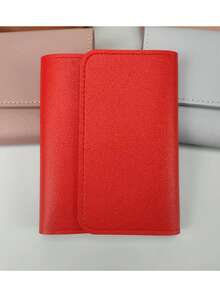 1 pieza,Cartera de mujer de unicolor de cuero PU con tres pliegues, botón de presión, mini monedero para tarjetas con ventana para identificación - Multicolor - Ver 10