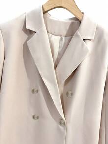 Women's Autumn/Winter Fashion Light Commute Oversized Padded Shoulder Mid-Length Single-Breasted One-Button Long Sleeve Blazer Jacket With Lining - Beige - View 8