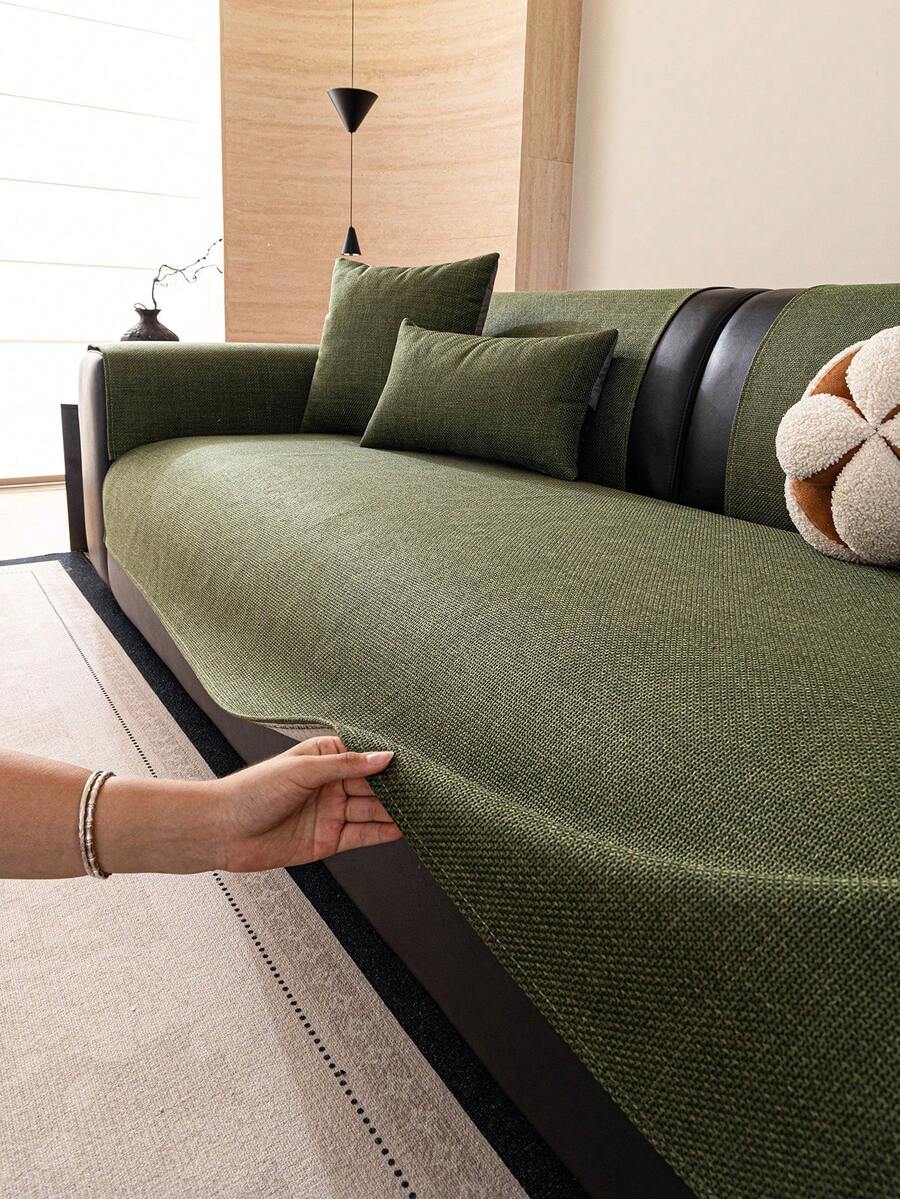 SANMOSPIN 1 Buah Sarung Sofa Tahan Air Gaya Minimalis Warna Polos dari Kain Linen, Bantal Sofa Nyaman Serbaguna Sepanjang Musim, Cocok untuk Sofa 1-4 Dudukan, Digunakan di Kamar Tidur, Ruang Tamu, Ruang Belajar, Kantor, Dekorasi Rumah - Hijau - View 1