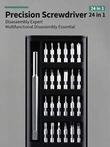 1pc 24-In-1 Precision Screwdriver Bit Set | CR-V Alloy Multi-Magnetic Screwdriver Extension Rod | Sliding Storage Box Mini Repair Tool Kit, Suitable For Phones, Laptops, Watches, Glasses, Small Electronics, Furniture Disassembly - 24-in-1 Screwdriver Set - View 2