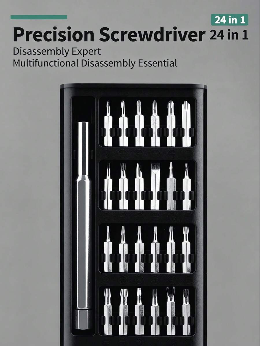 1pc 24-In-1 Precision Screwdriver Bit Set | CR-V Alloy Multi-Magnetic Screwdriver Extension Rod | Sliding Storage Box Mini Repair Tool Kit, Suitable For Phones, Laptops, Watches, Glasses, Small Electronics, Furniture Disassembly