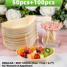 75/150件套一次性餐具組（25/50件迷你輕量木製開胃小盤、50/100件粉色仿珍珠竹籤），多種尺寸迷你開胃小盤可選（詳細尺寸請參閱規格圖），優雅擺盤裝飾，適用派對、婚禮、晚餐、戶外宴會、水果點心盤，精緻裝飾 - 彩色 - 查看 8