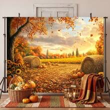1pc 2D Flat Autumn Pumpkin Haystack Lantern Path Cozy Charming Backdrop, Birthday Halloween Thanksgiving Decoration, Suitable For Indoor Photo Background, Party Decor, Home Decoration, Harvest Theme - 1 - View 34