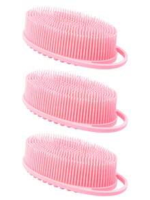 Silicone Bath Brush, Pink, 1pc, Suitable For Sensitive Skin, Unisex, Suitable For All Skin Types, Rich Foam, Can Clean Makeup Brushes, Soft Silicone Material, Silicone Bath Brush, Silicone Scrubbing Ball 2-In-1 Bath & Hair Brush, Body Brush - Pink - View 4