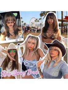 20-Inch Synthetic Comb-Style Fringe Wig, Suitable For People With Sparse Hair; Featuring Long-Layered Straight Hair Style, With The Hair Color Changing From Brown To Gold; Specially Designed For Women For Use At Halloween And Christmas Parties. - Multicolor - View 9
