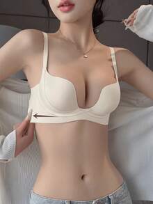 Brasier suave y cómodo con acolchado, escote en V profundo, para busto pequeño, que levanta y da soporte, con media copa y aros interiores, color blanco - Blanco - Ver 2