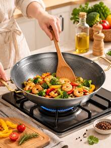 Stainless Steel Honeycomb Non-Stick Stir-Fry Pan, Dual Handle Wok, Compatible With Induction Cooktop And Gas Stove Kitchen Cookware - View 4