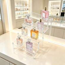 1pc Clear PS Makeup Organizer, Step Cosmetic & Perfume Display Stand, Space-Saving Vanity Storage Rack For Skincare, Lipsticks, And Nail Polish, High-Transparency Desktop Holder For Dresser And Bedroom, Sturdy Design, Modern Minimalist Style. - Clear - View 6