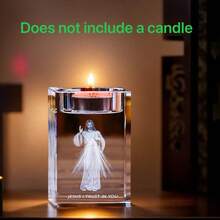 1pc 3D Laser Engraved Jesus Crystal Tealight Candle Holder, Sacred Heart Prayer Decor, Suitable For Christmas Easter Home Altar Prayer Room Ornament, Christian Religious Gift (Candle Not Included) - Multi-color - View 1