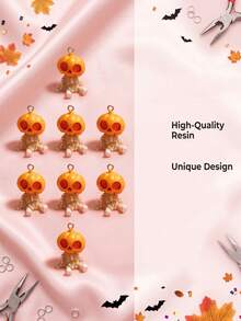 New Halloween Christmas 3D Pumpkin Skeleton Resin Pendant Small Ornament Mini Skeleton DIY Handmade Jewelry Accessory Keychain Pendant Bag Charm Accessory - A - View 7