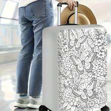 1PC Butterfly And Flower Print Luggage Cover With Manual Doodle Color. Fits Luggage From 18 – 32 Inches; Dust And Elastic Travel Accessories To Protect Your Luggage - View 3