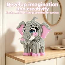 This 3380-Piece Building Block Elephant Is Cute And Adorable, Making It A Perfect Gift And An Excellent Choice For Couples And Parents. The Assembly Difficulty Is Relatively High. It's A Perfect Gift For Christmas, Halloween, And The Back-To-School Season. - Multicolor - View 3