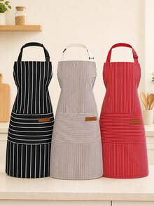 Adjustable Bib Apron With 2 Pockets, Chef Cooking Kitchen Restaurant Apron, Unisex, Suitable For Cooking And Baking, Functional Design, Suitable For Women, Practical Kitchen Wear, Suitable For Home Cooks, BBQ Enthusiasts And Crafters - Multicolor - View 2