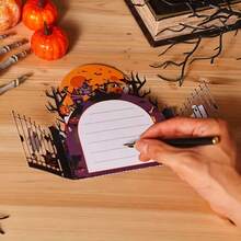 1pc,Handmade Halloween 3d Greeting Card, Featuring A Witch'S House, Pumpkin Lantern, And Ghost Patterns In Purple And Orange Color Scheme For An Eerie Party Invitation. Suitable For Halloween Decoration, Classroom Setup, And Parties. - Multiple Styles - View 4