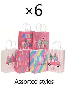 6pcs/1pc Pink-Themed Gift Bags (Featuring "Merry Christmas," Snowflake, And Christmas Tree Patterns) – Suitable For Gift Wrapping For Christmas Parties, Winter-Themed Events, Christmas Dinners, Birthday Parties, And More. - One Size Fits All - View 10