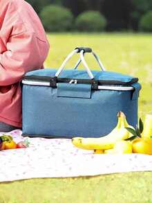Foldable Insulated Picnic Basket, Thickened Aluminum Frame, Aluminum Foil Lining With Oxford Cloth Material, Waterproof, Leak-Proof, Cold-Keeping, Fresh-Keeping, Large Capacity, Strong Load-Bearing; Portable Dual Zipper Design, Easy To Clean, Suitable For Camping, Picnic - A - View 3