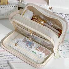 超吸睛多層分格筆袋，透明徽章隔層 DIY 貼紙禮盒，中學生與高中生文具收納袋 - 多色 - 查看 2