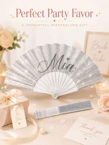 Customized Name Hand Fan, Foldable Paper Wedding Fan, Personalized Wedding Favor, Wedding Reception Fan, Bridesmaid Accessory, Birthday Party Fan - Multicolor - View 6