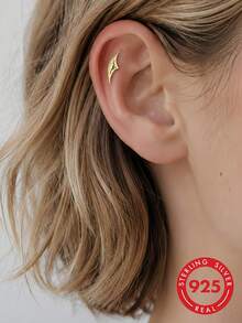 1pc 925 Sterling Silver Geometric Gothic Hidden Flat Back Cartilage Helix Ear Cuff Piercing Jewelry, Punk Tattoo Style, Exquisite Jewelry Suitable For Daily Wear - Yellow Gold - View 9