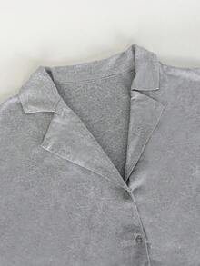 Plus Size Women Casual Shirt 2 Pieces Set,Solid Color Loose Long Sleeve Top And Straight Leg Pants, Spring Autumn Winter Soft Comfortable Elegant Set - Light Grey - View 8