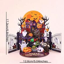 1pc,Handmade Halloween 3d Greeting Card, Featuring A Witch'S House, Pumpkin Lantern, And Ghost Patterns In Purple And Orange Color Scheme For An Eerie Party Invitation. Suitable For Halloween Decoration, Classroom Setup, And Parties. - Multiple Styles - View 2