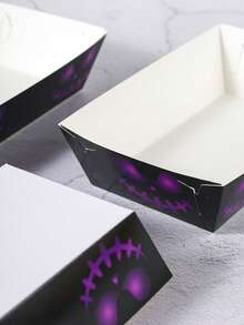 20/30/40pcs Purple Pumpkin Face Halloween Disposable Paper Food Boxes, Suitable For Cookies, Snacks, Popcorn, Fries, Candy Buffet, Dessert Table, Movie Night, Party Tableware Supplies - Purple Scary  Face - View 6