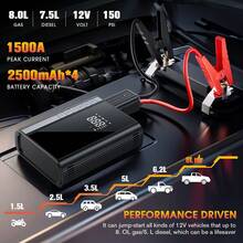 Carsun 18000mAh 峰值 150PSI 汽車啟動電源與充氣泵，5合1功能啟動電源電池組，數位式充氣機，汽車電池充電器，LED 緊急照明燈，便攜式，適用於 10L 汽油車或 9.0L 汽車，附收納袋 - 升級無線-大電池 - 查看 7